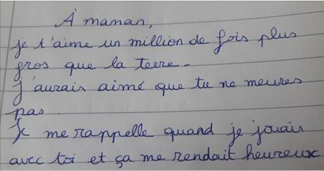 Un enfant de 8 ans écrit une lettre à sa mère assassinée