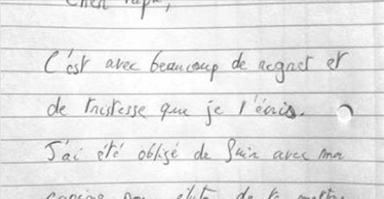 Le père trouve la lettre d’adieu de son fils de 15 ans, puis il remarque un détail curieux dans la dernière ligne