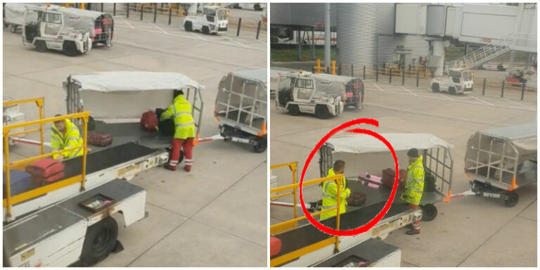 Le passager filme ce que fait le personnel de l’aéroport avec les bagages