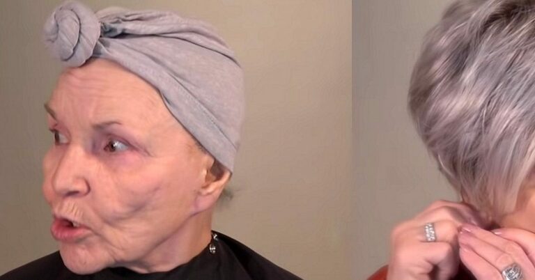 Une femme de 78 ans montre les résultats de sa nouvelle routine de soins