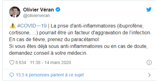 La prise d’anti-inflammatoires pourrait être un facteur d’aggravation de l’infection au Coronavirus