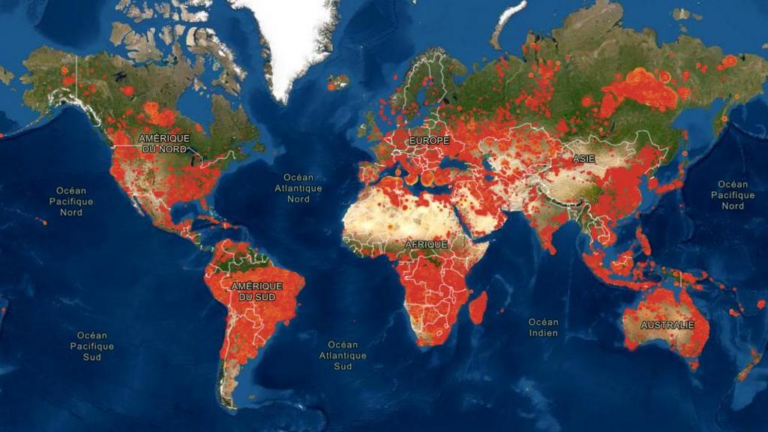 Cartes temps réel des feux de forêt et panaches de fumée dans le monde