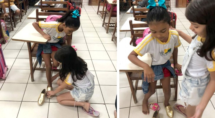 Une petite fille apporte en classe des chaussures qui ne lui vont plus : « Elles sont si belles et je voudrais les donner à quelqu’un qui n’en a pas »