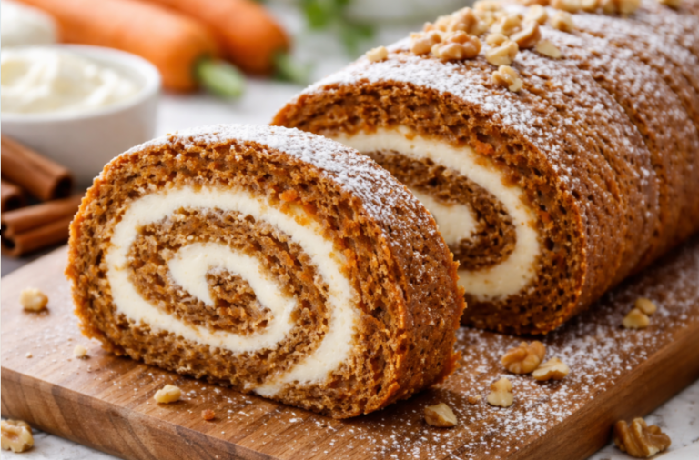 ? Roulé au gâteau à la carotte avec garniture au fromage frais ?