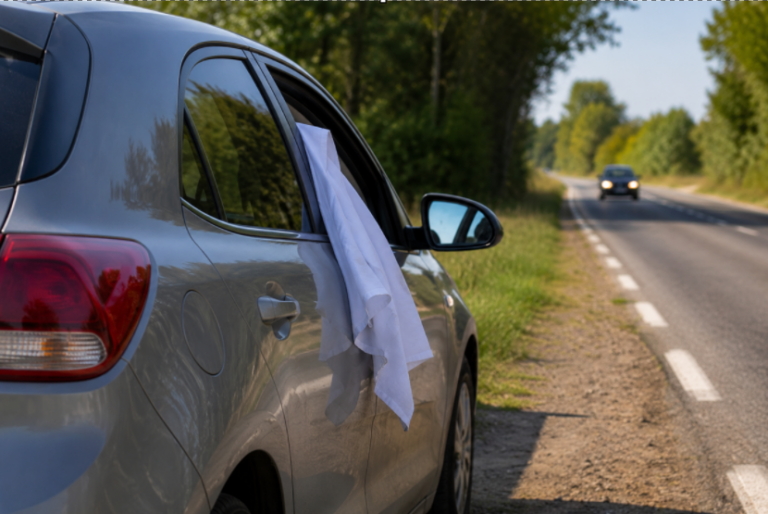 Le drap blanc accroché à la vitre d’une voiture : que signifie-t-il ?